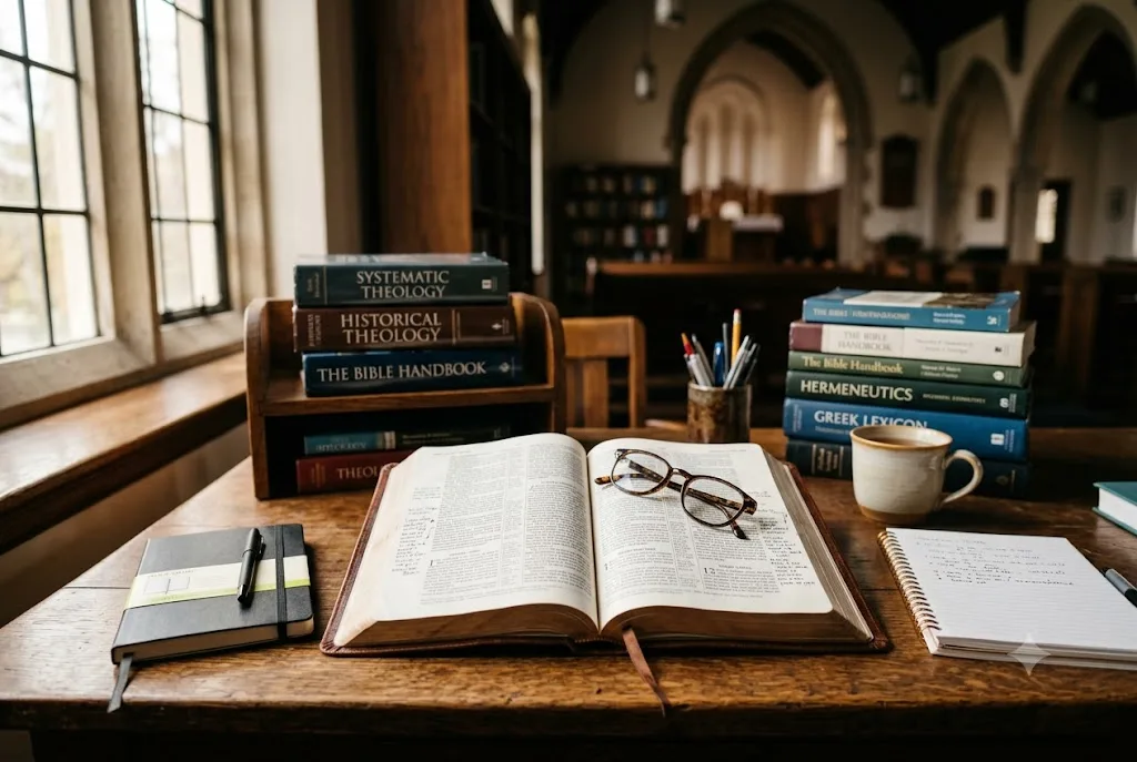 Open Bible illustrating bible and theology during a personal Bible study session