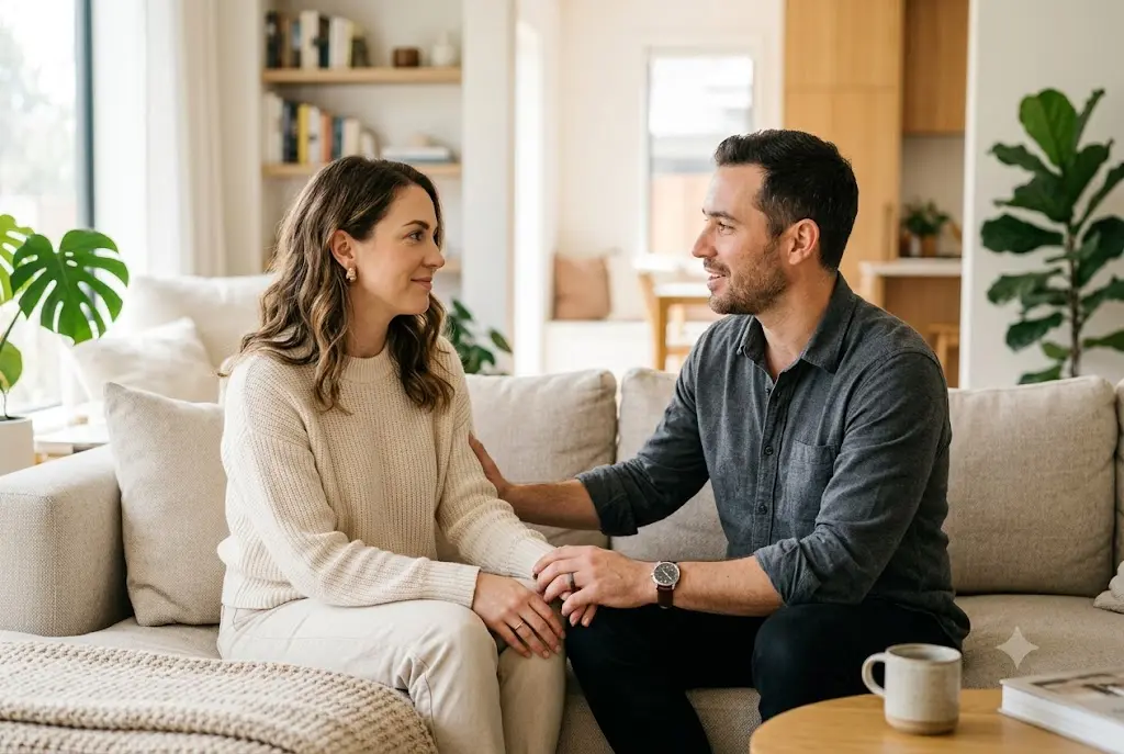 Couple discussing co dependent relationships while building healthy emotional boundaries