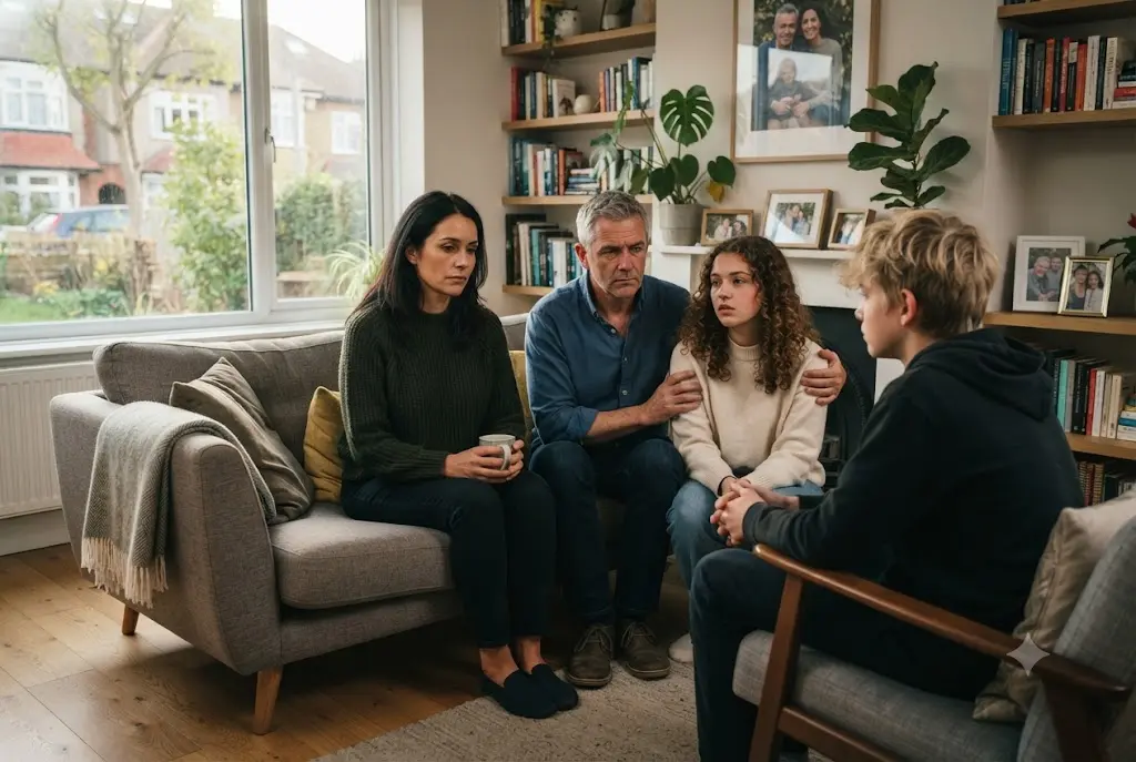 Family problems discussed through calm communication and conflict resolution