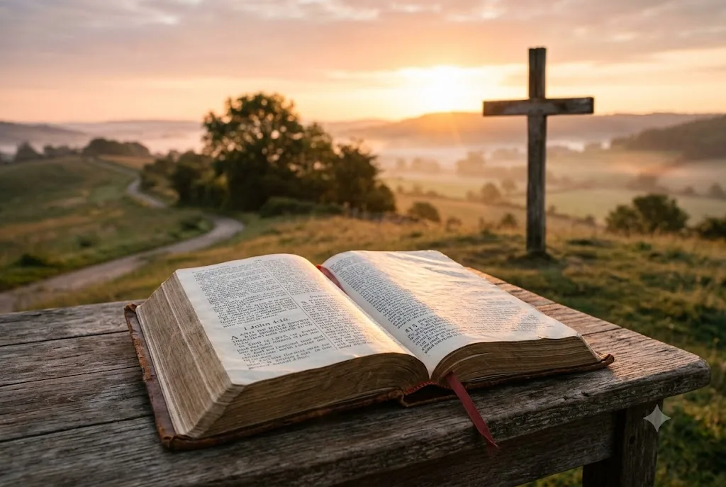 God is love illustrated with an open Bible and sunrise symbolising God's eternal love
