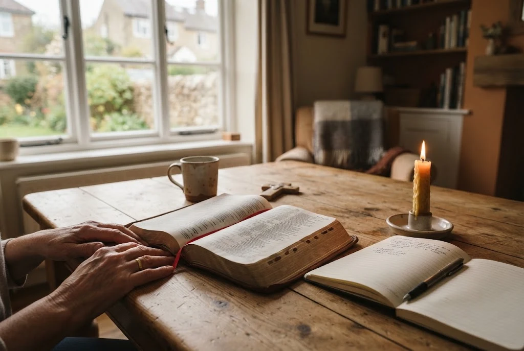 what is prayer according to the Bible shown through a peaceful Bible study and prayer setting