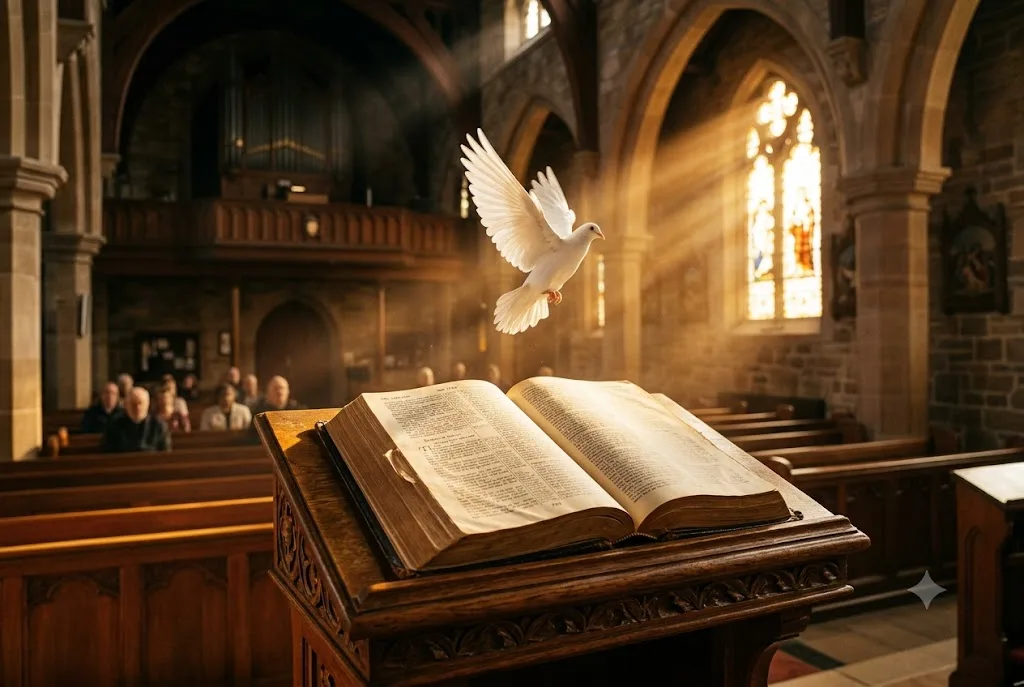 What is the gift of Holy Spirit illustrated with an open Bible and a white dove