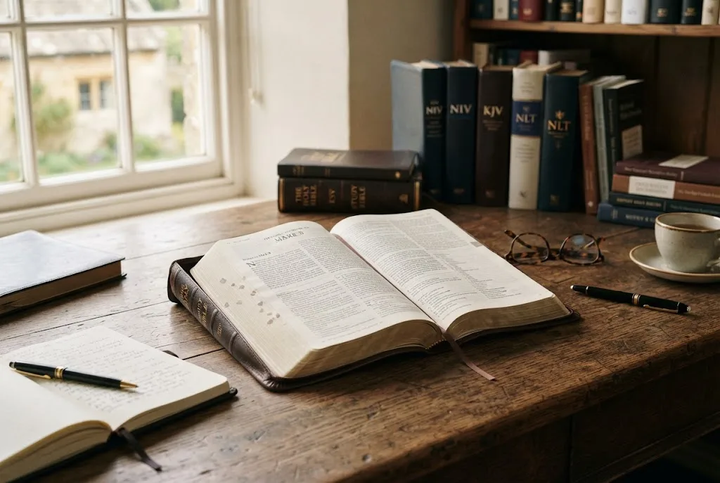 Best study Bible open with notes and Bible study resources