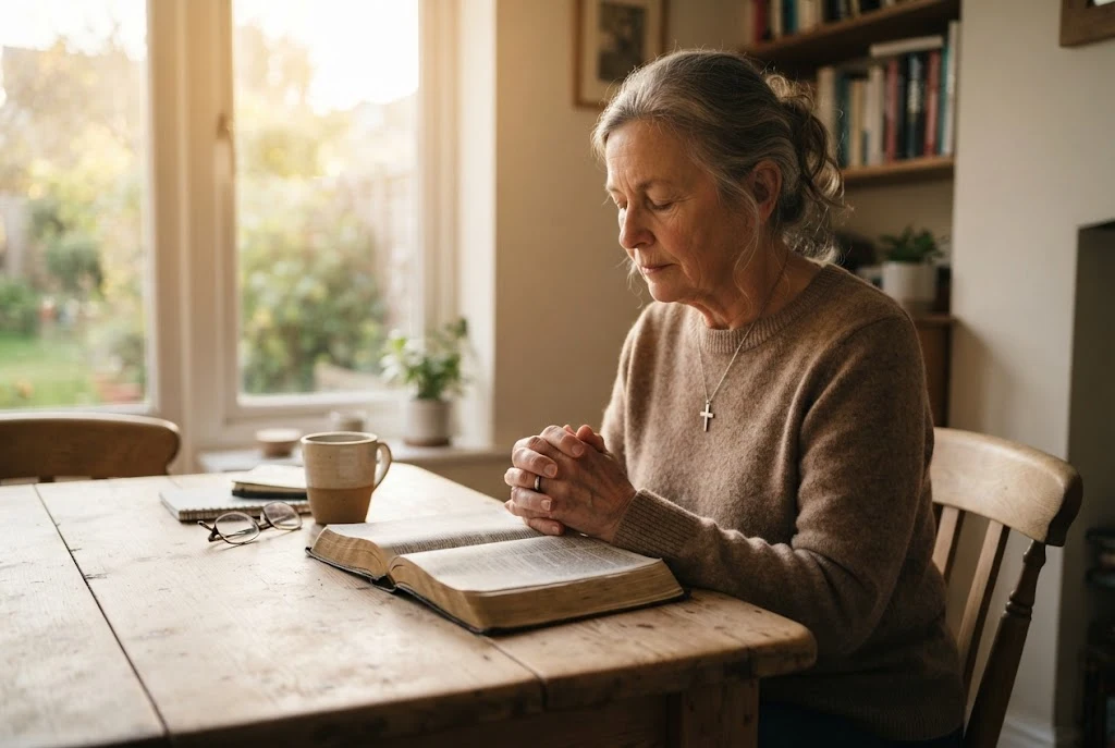Seek first the kingdom of god bible study with an open Bible and prayer