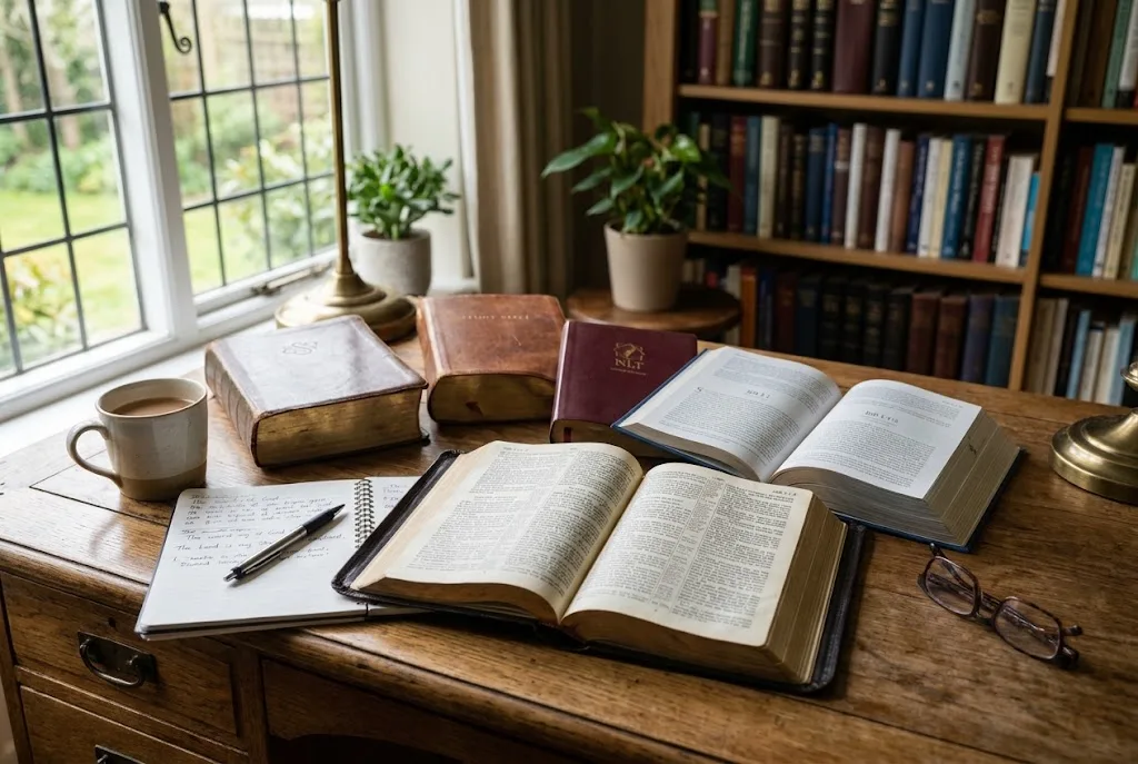 Types of Bible translations shown through different Bible editions for Scripture study