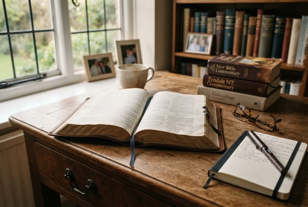 What is the Bible open on a desk for Bible study