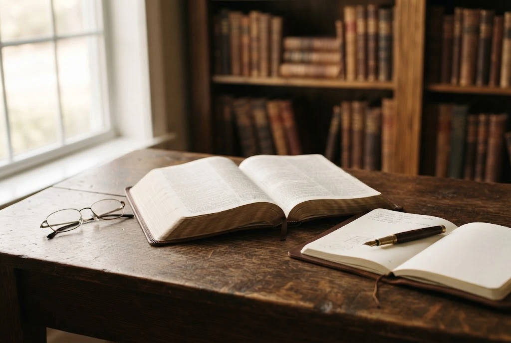 Romans verses open in a Bible during Christian Bible study