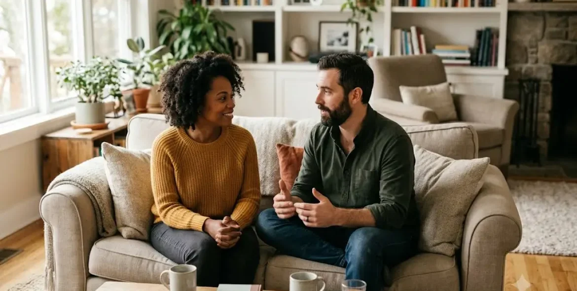 Couple discussing emotional challenges caused by attachment disorders in a supportive relationship