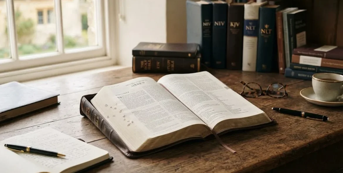Best study Bible open with notes and Bible study resources