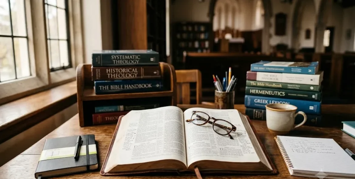 Open Bible illustrating bible and theology during a personal Bible study session