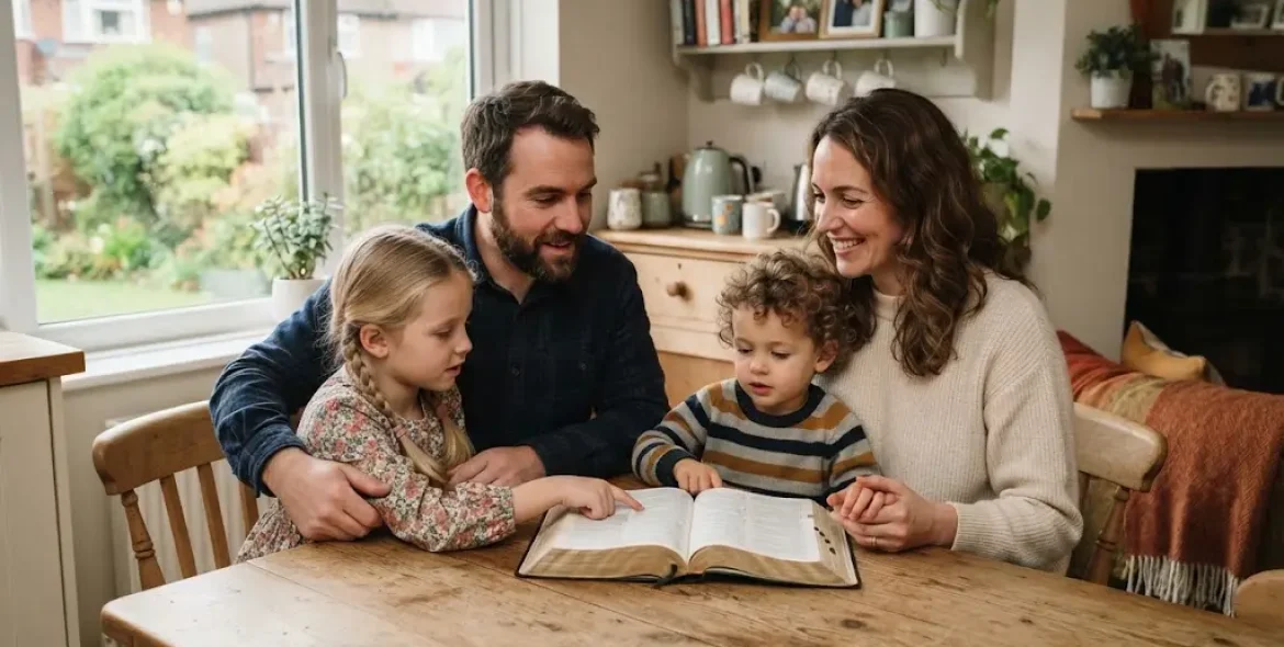 Christian parenting with parents teaching children about faith at home