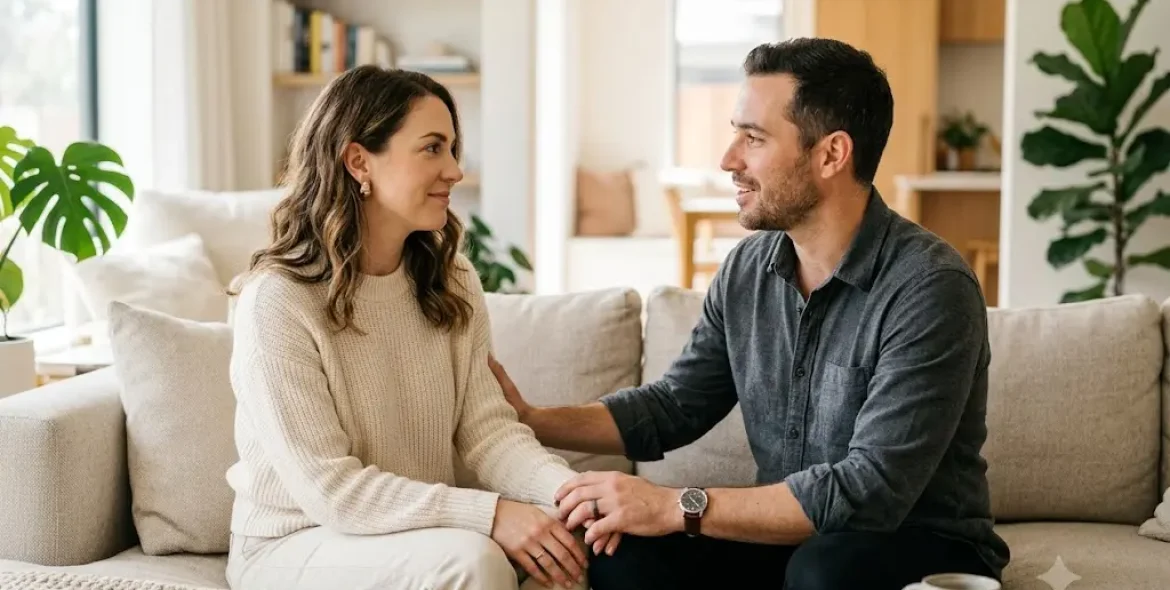 Couple discussing co dependent relationships while building healthy emotional boundaries