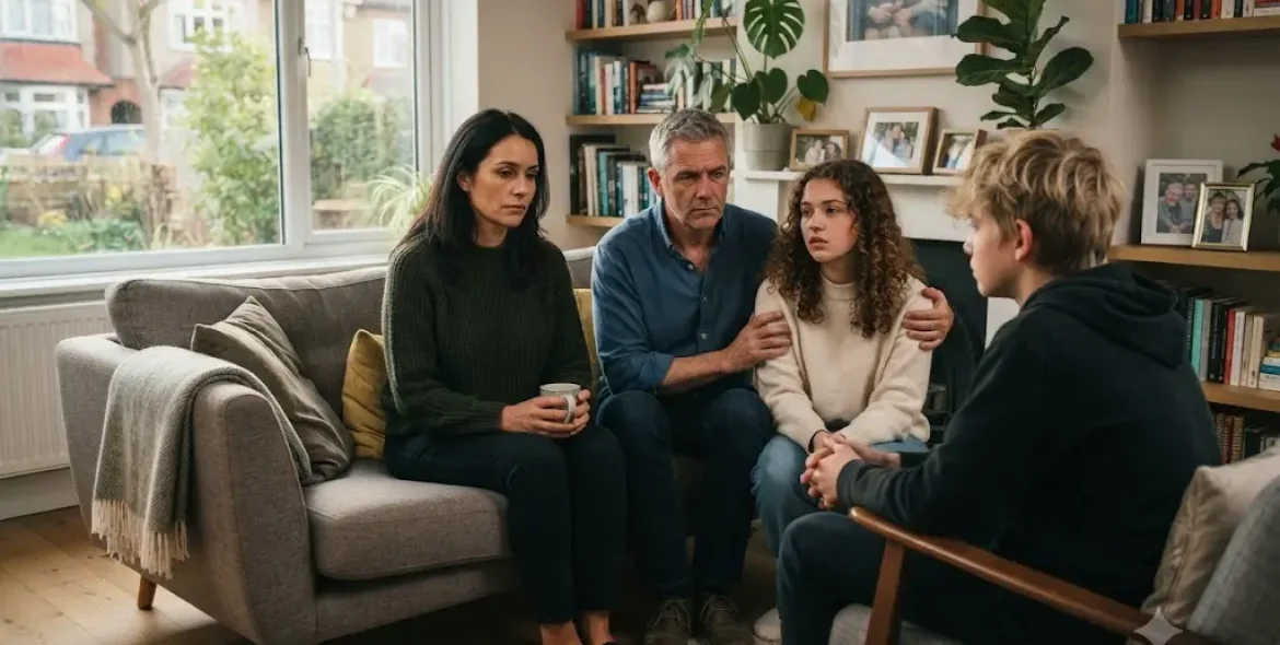 Family problems discussed through calm communication and conflict resolution