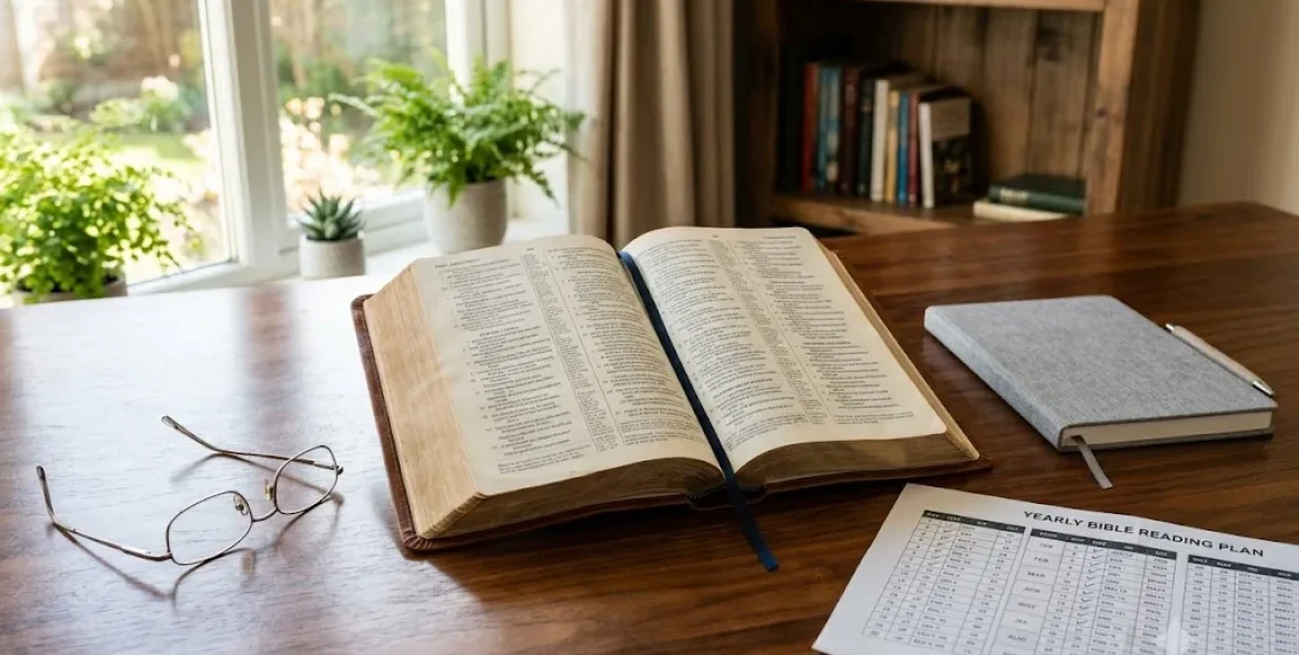 Open Bible illustrating the number of books in the Bible during personal study