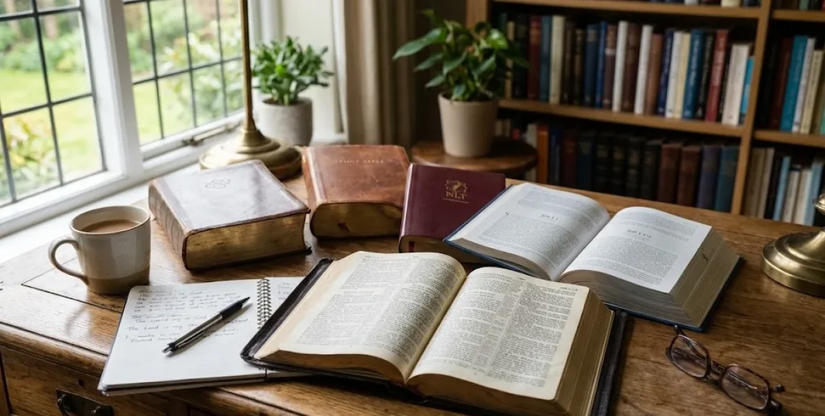 Types of Bible translations shown through different Bible editions for Scripture study