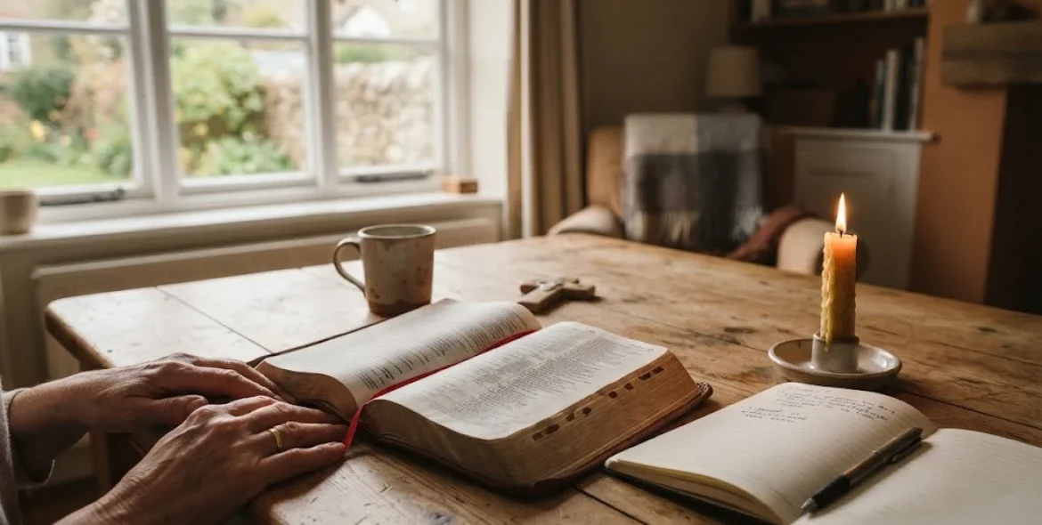 what is prayer according to the Bible shown through a peaceful Bible study and prayer setting