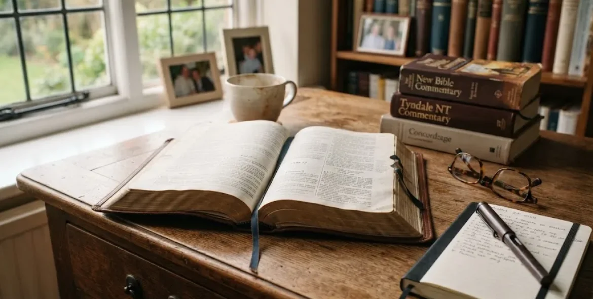 What is the Bible open on a desk for Bible study