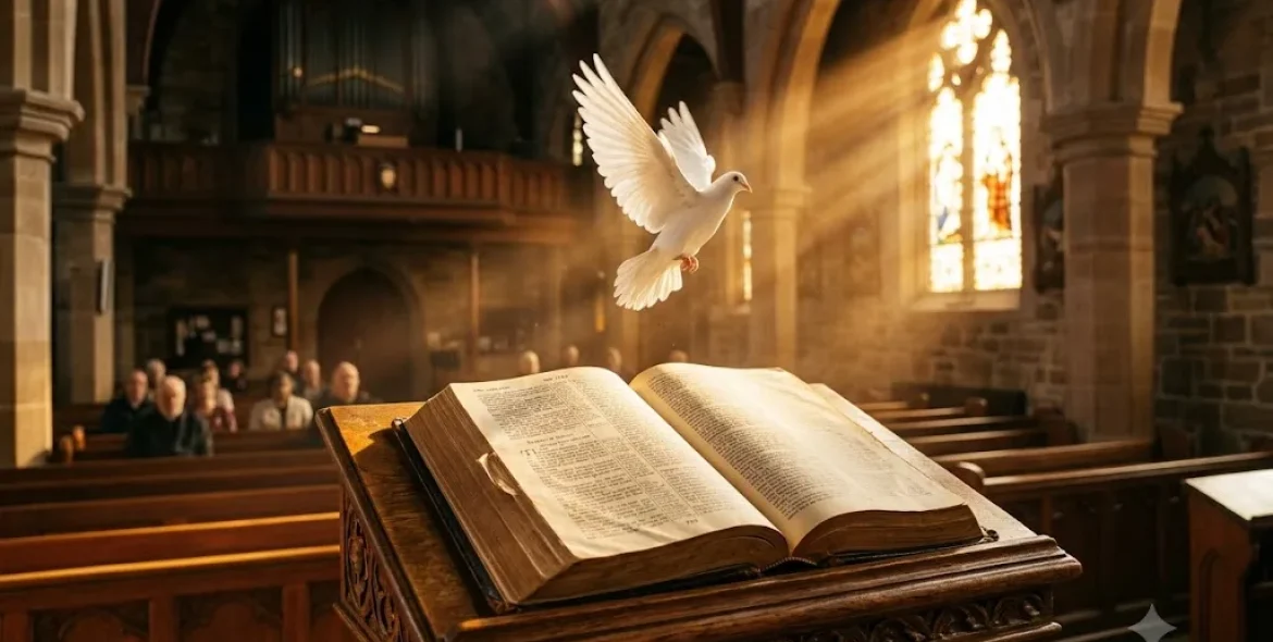 What is the gift of Holy Spirit illustrated with an open Bible and a white dove